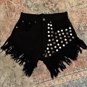 KABOOM Black Shorts with Silver Studs on side High rise! Super Frayed fringe Hem
